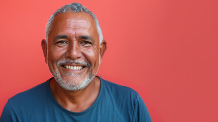 Obraz premium A man with a big smile on his face is wearing a blue shirt