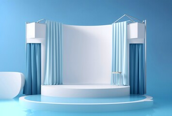 Pedestal, steps and shelf. Stand base mockup. 3d render. Podium steps for brand promotion product. Creative background for advertising presentation