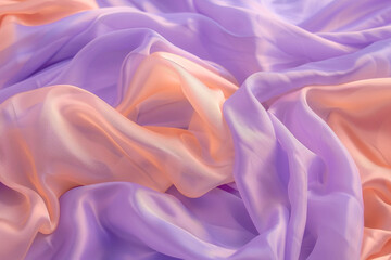 Obraz premium A soothing palette of lavender and soft peach flowing smoothly across the scene, with the appearance of silk fabric undulating in a gentle breeze, evoking calmness and tranquility.