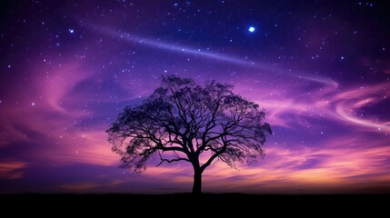 tree purple sky background