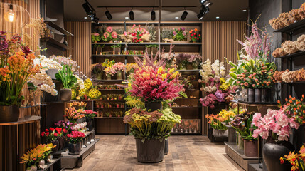 Fototapeta na wymiar Gallery-Style Flower Arrangement Store Interior