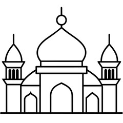 minimal masjid vector art  illustration, black color silhouette, silhouette, white background (3)