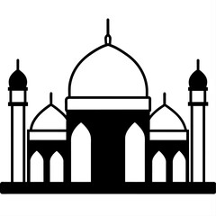 minimal masjid vector art  illustration, black color silhouette, silhouette, white background (4)