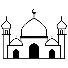 minimal masjid vector art  illustration, black color silhouette, silhouette, white background (31)