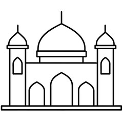minimal masjid vector art  illustration, black color silhouette, silhouette, white background (30)