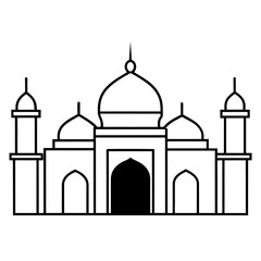 minimal masjid vector art  illustration, black color silhouette, silhouette, white background (29)