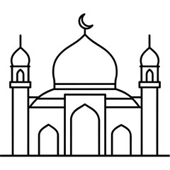 minimal masjid vector art  illustration, black color silhouette, silhouette, white background (34)