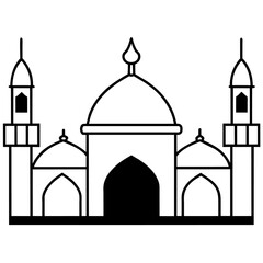 minimal masjid vector art  illustration, black color silhouette, silhouette, white background (38)