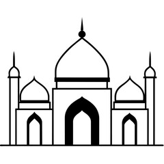 minimal masjid vector art  illustration, black color silhouette, silhouette, white background (41)