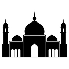 minimal masjid vector art  illustration, black color silhouette, silhouette, white background (32)