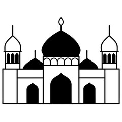 minimal masjid vector art  illustration, black color silhouette, silhouette, white background (35)