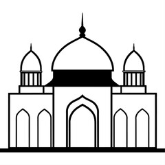 minimal masjid vector art  illustration, black color silhouette, silhouette, white background (40)