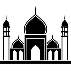 minimal masjid vector art  illustration, black color silhouette, silhouette, white background (33)