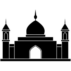 minimal masjid vector art  illustration, black color silhouette, silhouette, white background (39)