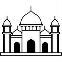 minimal masjid vector art  illustration, black color silhouette, silhouette, white background (43)