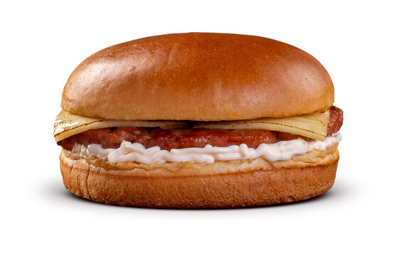 Delicious Tuscan sausage hamburger with grilled cheese and special sauce.