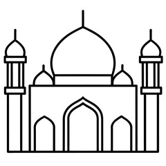 minimal masjid vector art  illustration, black color silhouette, silhouette, white background (60)