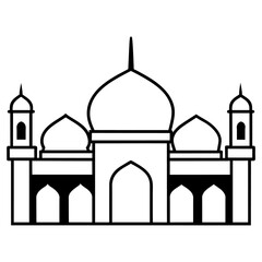 minimal masjid vector art  illustration, black color silhouette, silhouette, white background (67)