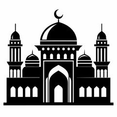 minimal masjid vector art  illustration, black color silhouette, silhouette, white background (65)