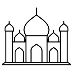 minimal masjid vector art  illustration, black color silhouette, silhouette, white background (68)