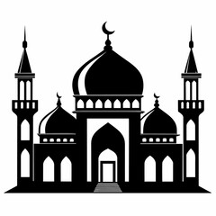 minimal masjid vector art  illustration, black color silhouette, silhouette, white background (66)