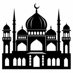 minimal masjid vector art  illustration, black color silhouette, silhouette, white background (69)