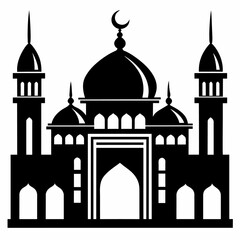 minimal masjid vector art  illustration, black color silhouette, silhouette, white background (71)