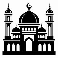 minimal masjid vector art  illustration, black color silhouette, silhouette, white background (70)