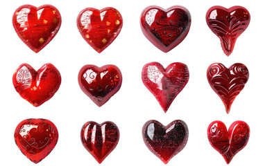 Valentines Day Red Heart Design Elements isolated on Transparent background.
