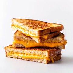 Three grilled cheese sandwiches stacked on top of each other