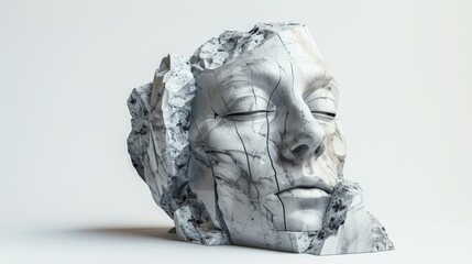 A face carved out of stone with a serene expression