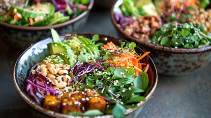 Fresh salad bowls brimming with nutrient-rich ingredients for athlete's vitality