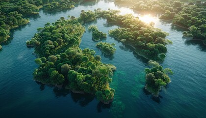 Amazon river rain forest trees from avobe the sky