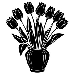 Set of Tulip flower on the vase vector silhouette    
