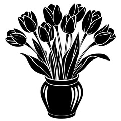 Set of Tulip flower on the vase vector silhouette    