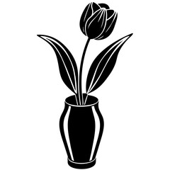 Set of Tulip flower on the vase vector silhouette    