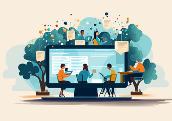 Remote Online Video Conference - Diverse Professionals in Group Discussion via Computer Screens, Digital Business Team Chat