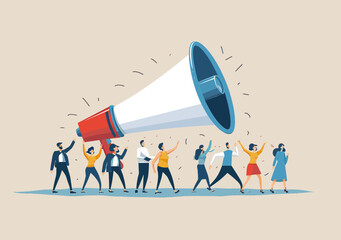 Loud Voice Announcement from Business People - Marketing Communication, Employee Promotion, Community Speech, Public Relations Concept