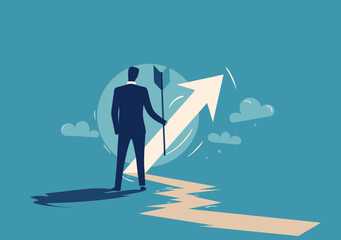 Career change, new direction path - businessman drawing arrow metaphor for transformation, turning to alternative progression, different opportunity choice vector illustration