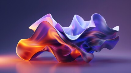 abstract wavy shape in blue and purple, with orange highlights, 3d render, cinema4D, high resolution.