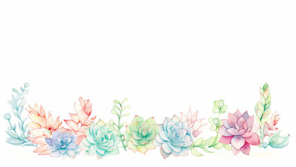 Beautifully detailed succulents and flowers in soft watercolor hues, ideal for elegant decorative purposes.