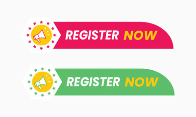Fototapeta premium Register now button, Colorful Register now button Set, easy vector illustration