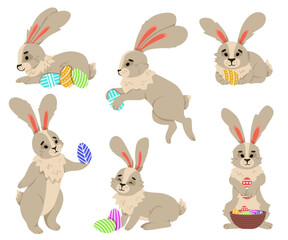 Easter bunny. Rabbit character set. Animal wildlife holidays cartoon. Rabbit or hare, spring festive animal. Vector illustration EPS10