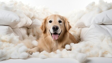 Obraz premium mischievous golden retriever on white