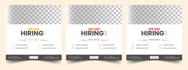 We are hiring job vacancy social media post or square web banner template vector design