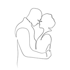 Continuous drawing of lines. Line art of kissing lovers. Continuous line drawing.