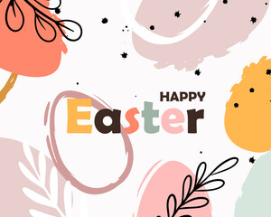 Happy Easter banner. Greeting card, poster, holiday cover. Trendy Easter design eggs and bunny in pastel colors. Modern minimal style. Vector illustration EPS10