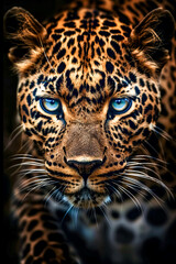 Obraz premium Portrait of a leopard with blue eyes. Animal portrait.