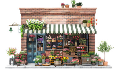 Street Flower Shop isolated on Transparent background.