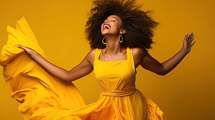 vibrant black woman yellow background